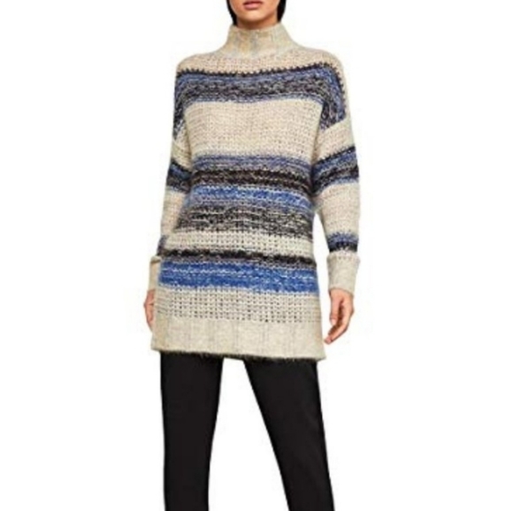 Bcbgmaxazria Cerulean Mock Neck Slouchy Sweater Mohair Wool Tunic Size Small - Picture 1 of 12